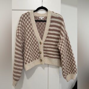 Blu Pepper Cream and Brown Checkered Cardigan